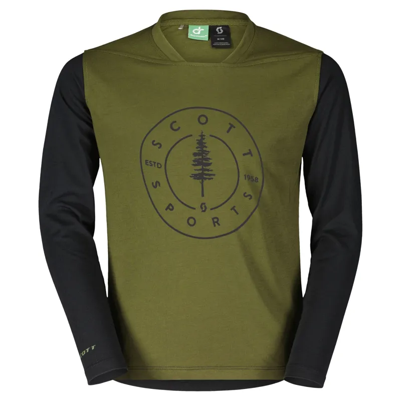 Scott Trail Flow 10 DRI Junior Long Sleeve Jersey - Fir Green/Black - Image 2